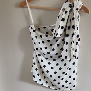White Polka Dot One-Shoulder Top